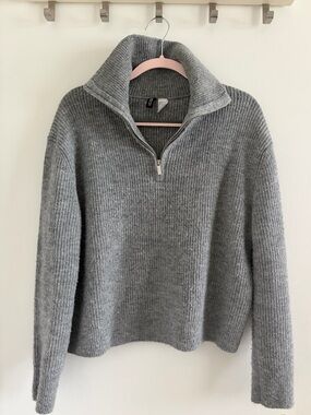 H&M Divided Grey Ribbed Half-Zip Turtleneck Sweater